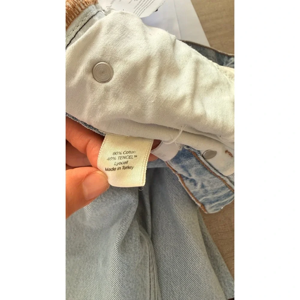 Reformation Julia High Cigarette Jean Tahoe Destroyed Light Blue Distressed 28